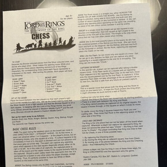 Lord of the Rings: The Fellowship of the Ring Chess Set | Hasbro/Parker Brothers - Picture 8 of 8